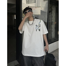 潮牌嘻哈花卉美式复古重磅圆领短袖T恤男款痞帅宽松上衣TW36，男装T恤，星座1116A（原606A-3）