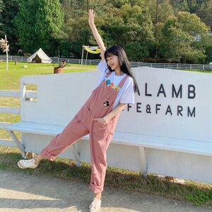 甜美粉色工装背带裤套装女春夏2025新款小个子韩版宽松休闲直筒裤图片