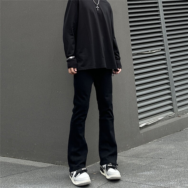 纯黑色高弹修身直筒大码微喇毛边牛仔裤男K860-K866-P50,男装牛仔裤,星座205
