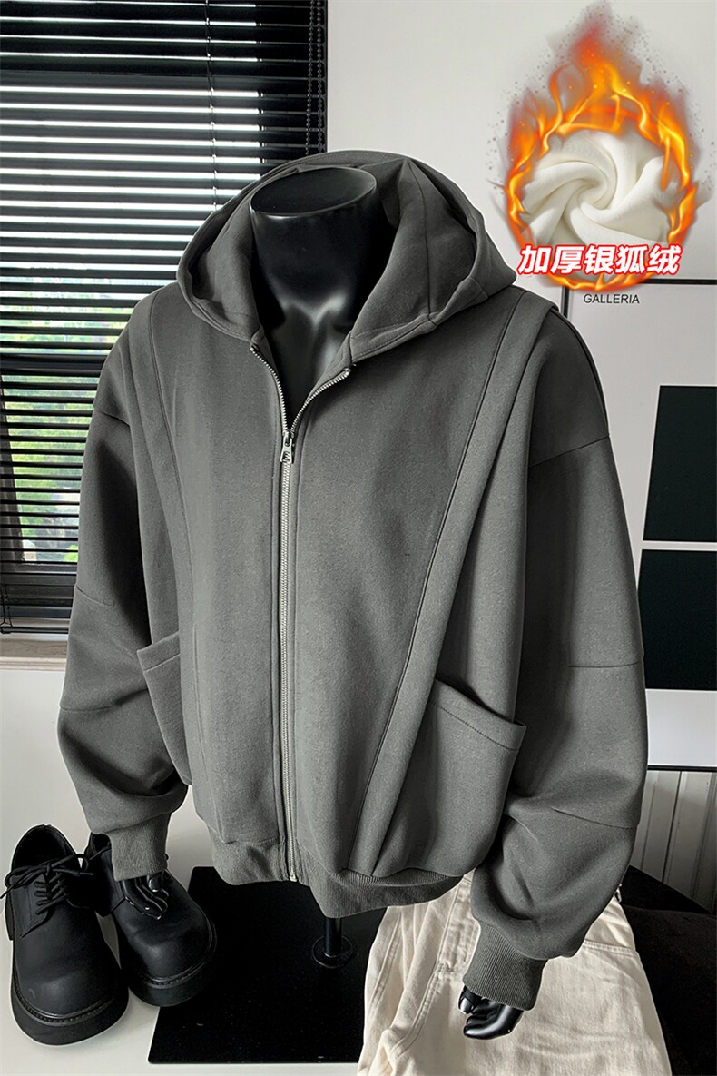高克重480g美式连帽卫衣外套男华棉银狐绒W5408J加绒-特P80控148,男装卫衣,电商A001-1