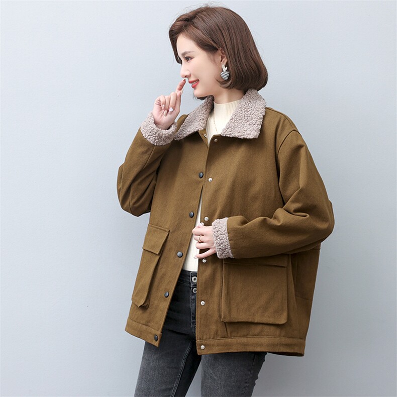 2022新款冬季女装仿羊羔毛保暖加绒外套时尚宽松显瘦棉服,女装棉衣/棉服,悦见她