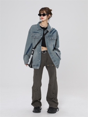 潮牌美式复古撞色图鸦情侣棒球服牛仔外套221-1-JK2310-P90控128，男装工装外套，星座221-1