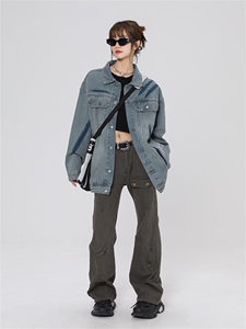 潮牌美式复古撞色图鸦情侣棒球服牛仔外套221-1-JK2310-P90控128图片