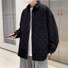 2022韩版秋季发泡印花纯色衬衫男潮流宽松衬衣外套W5254-P38，男装衬衫，星座512-2