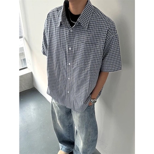 网图有货 美式休闲格纹短袖衬衫男宽松百搭棉感格子衬衣 A689-P35图片
