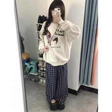 【有货】蓝色格子阔腿裤男女美式复古hiphop裤子宽松X814HH-特P50，男装休闲裤，星座1007（原301D）