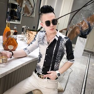 20春夏新款社会男潮流衬衫个性修身中袖夜店男衬衣A068-D830-P55图片