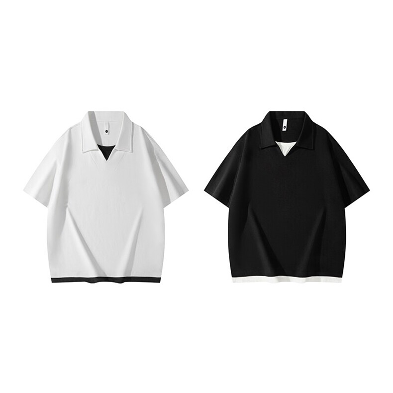 得物白底支持二开设计师款夏季假两件短袖体恤翻领半袖036-P40,男装T恤,电商A441