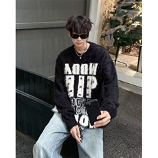 针织衫男女韩版潮流字母提花宽松保暖2024冬季ins毛衣MZ546-P60，男装针织衫/毛衣，星座412-3
