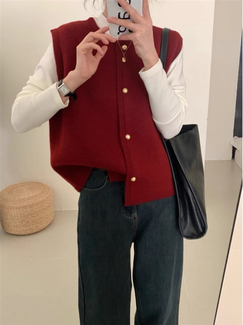 春季简约百搭舒适休闲四平铜扣马甲,女装马甲,晨旭羊绒