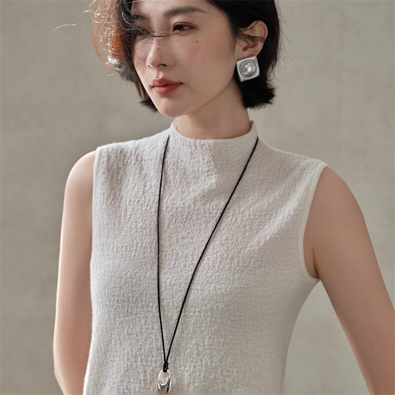 女士半高领肌理纹无袖衫,女装羊绒衫,江帆羊绒
