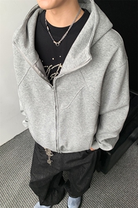重磅全棉无帽绳450克拉链连帽卫衣硬挺短宽套头外套男 RH5325-P58图片