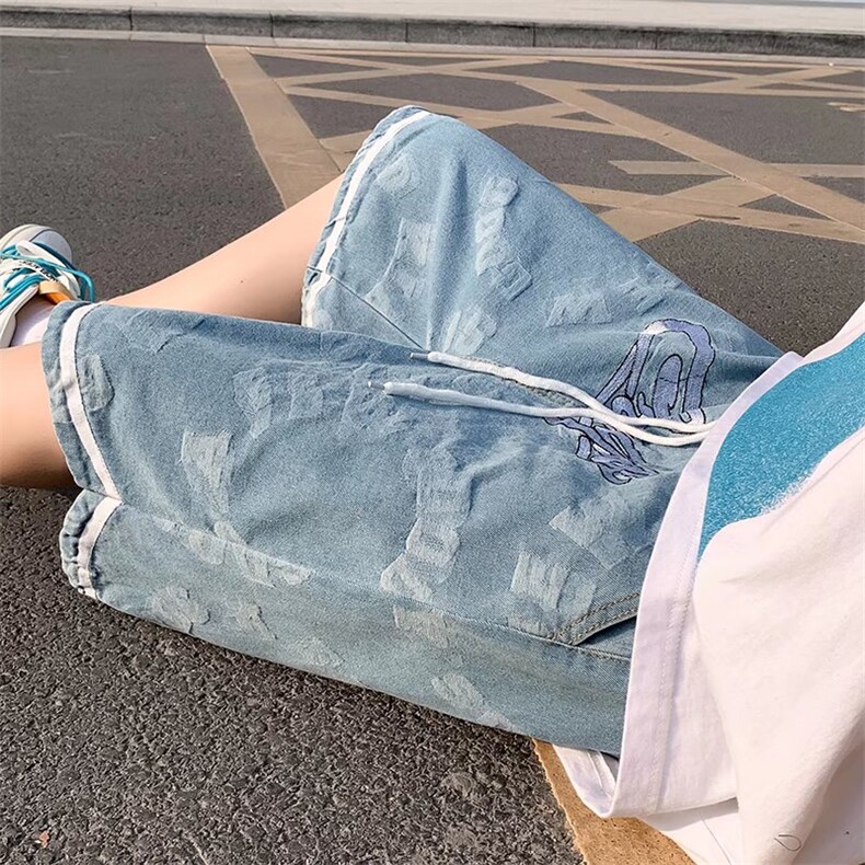 高街牛仔短裤夏季潮牌ins百搭直筒宽松五分裤N2033P40,男装牛仔裤,星座1116-2