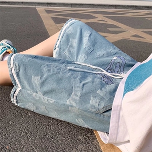 高街牛仔短裤夏季潮牌ins百搭直筒宽松五分裤N2033P40图片