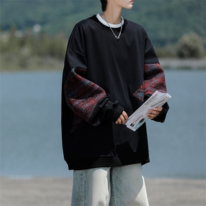 8XL-M 春秋季圆领拼接撞色民族风卫衣男新款潮牌上衣服WY005P58图片