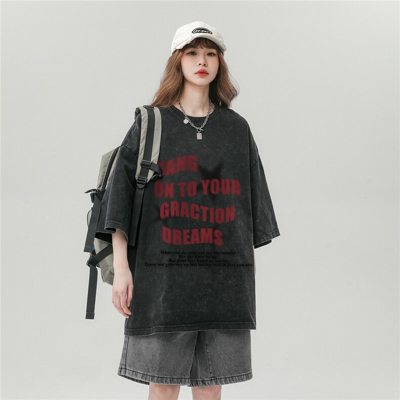 中性风23新款做旧水洗百搭时尚圆领100棉短袖T恤DT1012P38控58,男装T恤,A247A