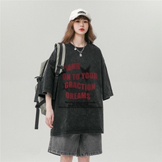 中性风23新款做旧水洗百搭时尚圆领100棉短袖T恤DT1012P38控58，男装T恤，A247A