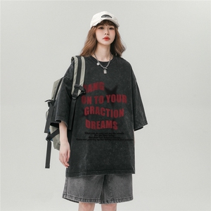 中性风23新款做旧水洗百搭时尚圆领100棉短袖T恤DT1012P38控58图片