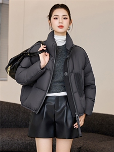 韩版立领新款时尚羽绒服女短款通勤百搭白鸭绒面包服冬季外套女图片