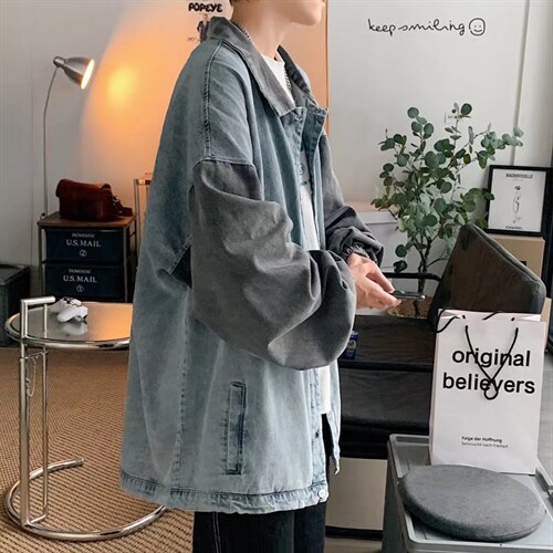 潮流夹克潮男春季拼色牛仔外套J499P58图片