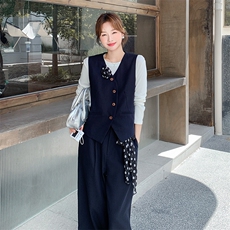 2025秋季气质马甲阔腿裤T恤套装三件套女夏季穿搭一整套时尚减龄，女装套装/套裙，欧黛芙妮