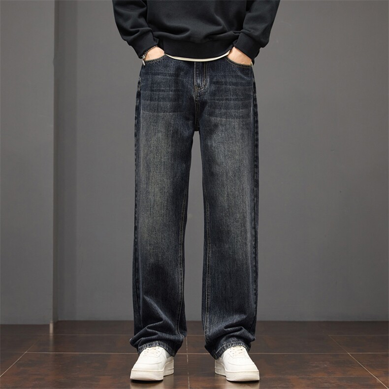 牛仔裤男士秋冬款直筒宽松休闲裤阔腿加厚长裤J8075-P45/加绒P55,男装牛仔裤,星座509