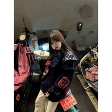 1506-1/Q90400/P59美式潮牌印花开衫连帽宽松休闲百搭拉链外套，女装短外套，星座1506