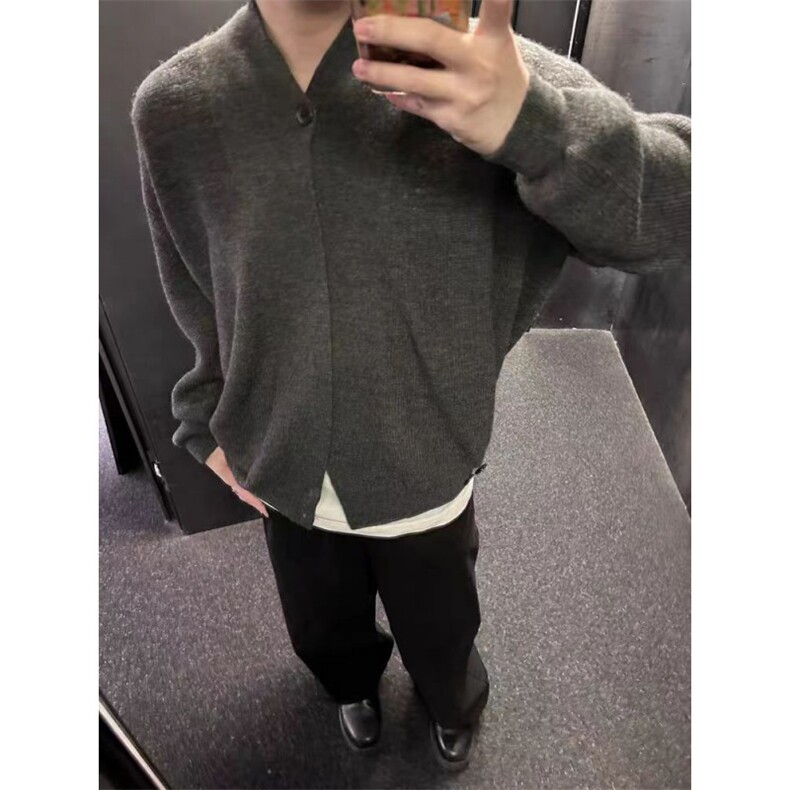 MA525-P65不规则斜纽扣大V领道袍开衫毛衣针织衫长袖网图,男装针织衫/毛衣,星座1611A
