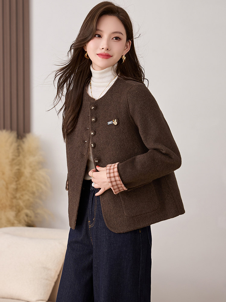 欣贝拉2025年冬季双面羊绒大衣中短款修身保暖气质款1021,女装毛呢外套,欣贝拉