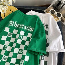 大爆中性风短袖t恤男学生纯棉宽松棋盘格416B-1-DT215-P25限39，男装T恤，星座416B-1