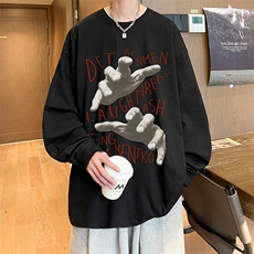 直播品质秋冬重磅潮牌嘻哈美式印花纯棉长袖T恤打底衫CT370特P28，男装T恤，电商A486