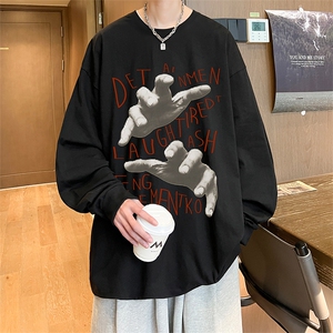 直播品质 秋冬重磅潮牌嘻哈美式印花纯棉长袖T恤打底衫CT370特P28图片