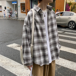 男青少年休闲格子衬衫百m搭长袖衬衫CS02图片