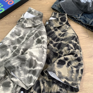 CS6002-特35控58 抖音品 夏季美式高街豹纹冰丝短袖男潮流花衬衫图片