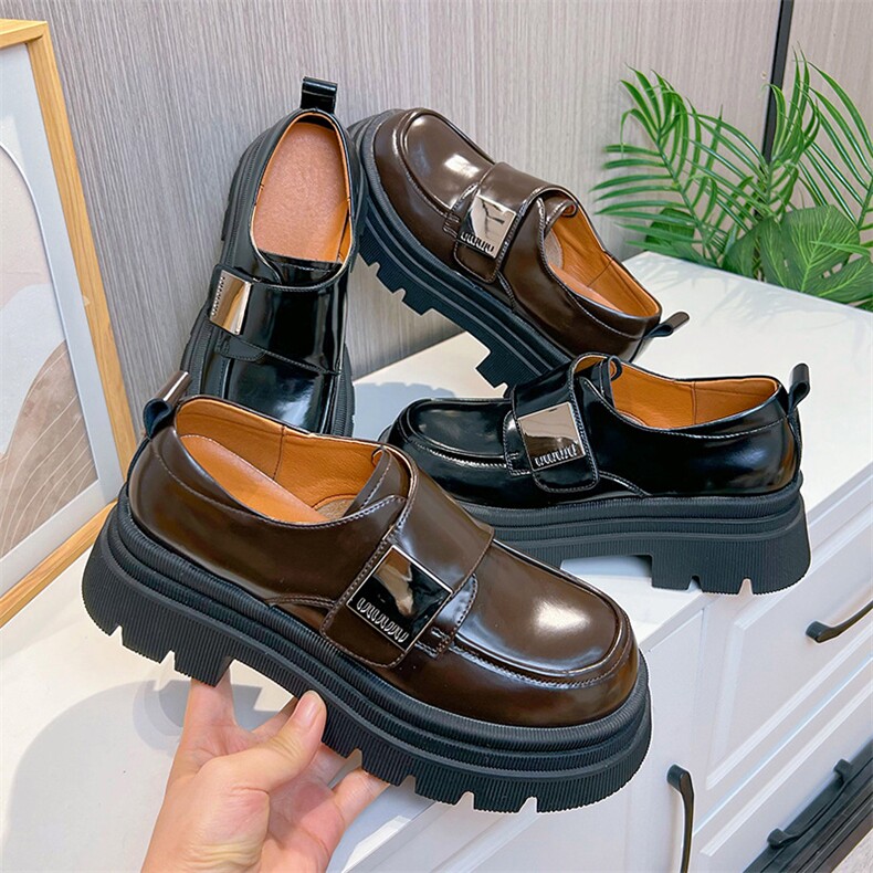 真皮乐福鞋女2024春季新款英伦风魔术贴单鞋女休闲百搭增高小皮鞋，女鞋小皮鞋，电商A223