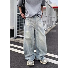 复古水洗解构弯刀牛仔裤男女宽松阔腿廓形香蕉拖地裤NZ129，男装牛仔裤，星座1116A（原606A-3）