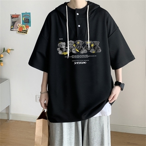 夏季港风冰丝宽松连帽短袖t恤五分体恤上衣TLM2230-P40控58图片