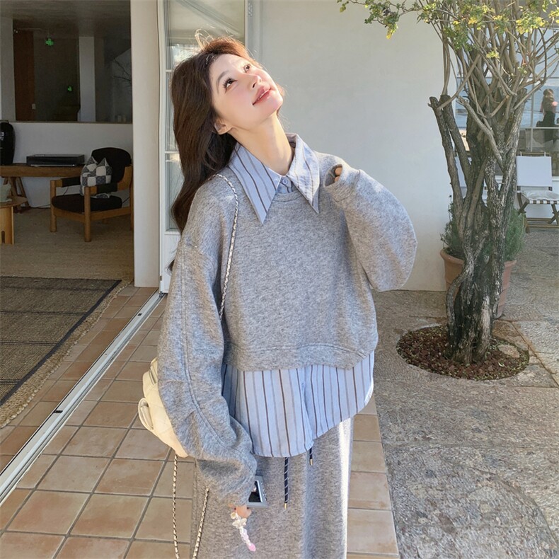 新款年后出条纹拼接卫衣套装5531P175K288,女装套装/套裙,2C176