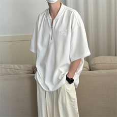 现货-夏季新品半拉链华夫格短袖男潮牌百搭宽松T恤-AT23008-P55，男装T恤，电商A351