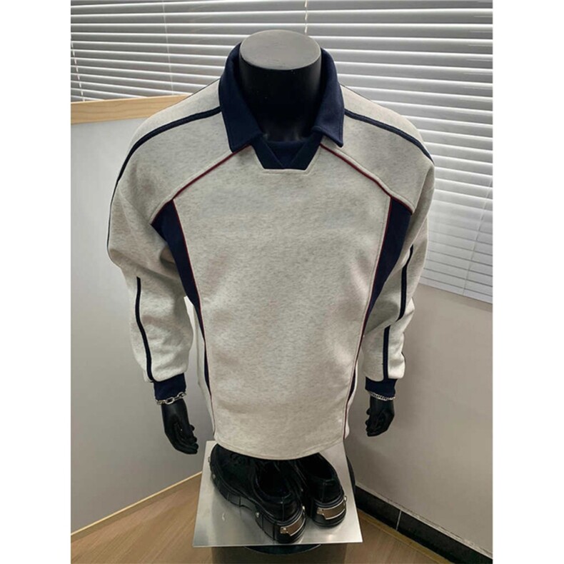 潮牌休闲宽松潮牌纯色基础款POLO领卫衣男款冬套头外套GA5043P48,男装Polo衫,星座1013-5