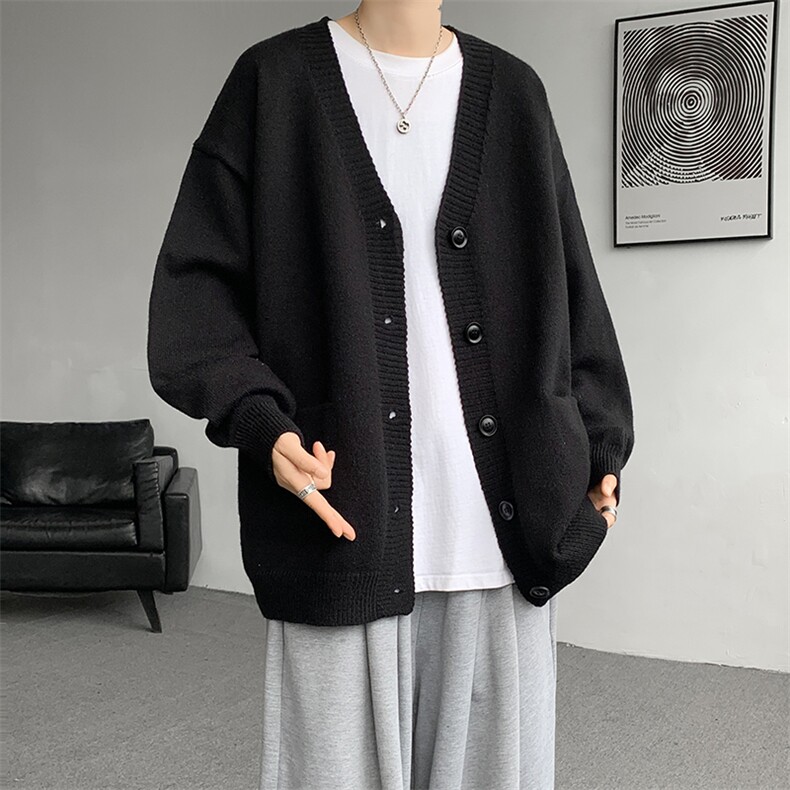 8XL-M大码V领开衫毛衣外套男日系复古宽松慵懒风针织衫KS002p55,男装针织衫/毛衣,电商B312