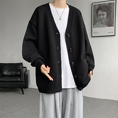 8XL-M大码V领开衫毛衣外套男日系复古宽松慵懒风针织衫KS002p55，男装针织衫/毛衣，电商B312