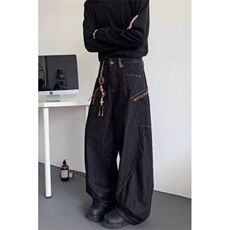 美式高街大口袋牛仔裤男夏季潮牌水洗宽松休闲阔腿弯刀裤，男装牛仔裤，四季星座505