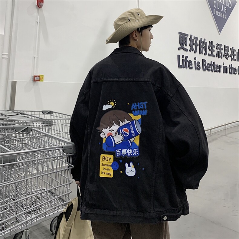 秋季港风大码不一样情侣学生印花牛仔外套男JK545-P6588,男装工装外套,星座912-1（原星座914-5）