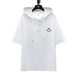 LD54204-P45 连帽短袖t恤男大码胖子带帽五分袖中袖 展架图片