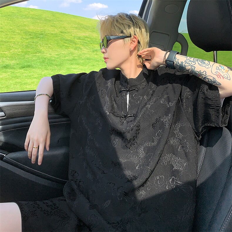 量大优供视频新风龙凤提花冰丝短袖短裤套装男TZ2406-特P60,男装休闲套装,电商A028