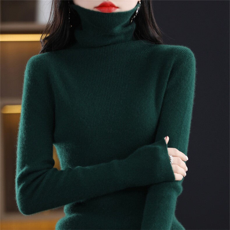 网红堆堆领长袖毛衣女保暖显瘦修身百搭打底针织衫短款纯色内搭新,针织衫/毛衣,暖姿羊绒