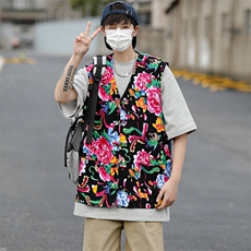 MJ03大花休闲口袋风盘扣马甲大码花坎肩团队服喜庆婚礼服潮男，男装背心/马甲，星座115A(原星座507）