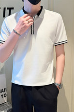 店主风社会小伙男士异色拼接翻领POLO衫休闲T恤301A-1/PL100/P53，男装T恤，星座301A-1