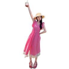 【现货】法式气质飞飞袖V领减龄感收腰长裙8812-p135-k185，女装连衣裙，2C317A